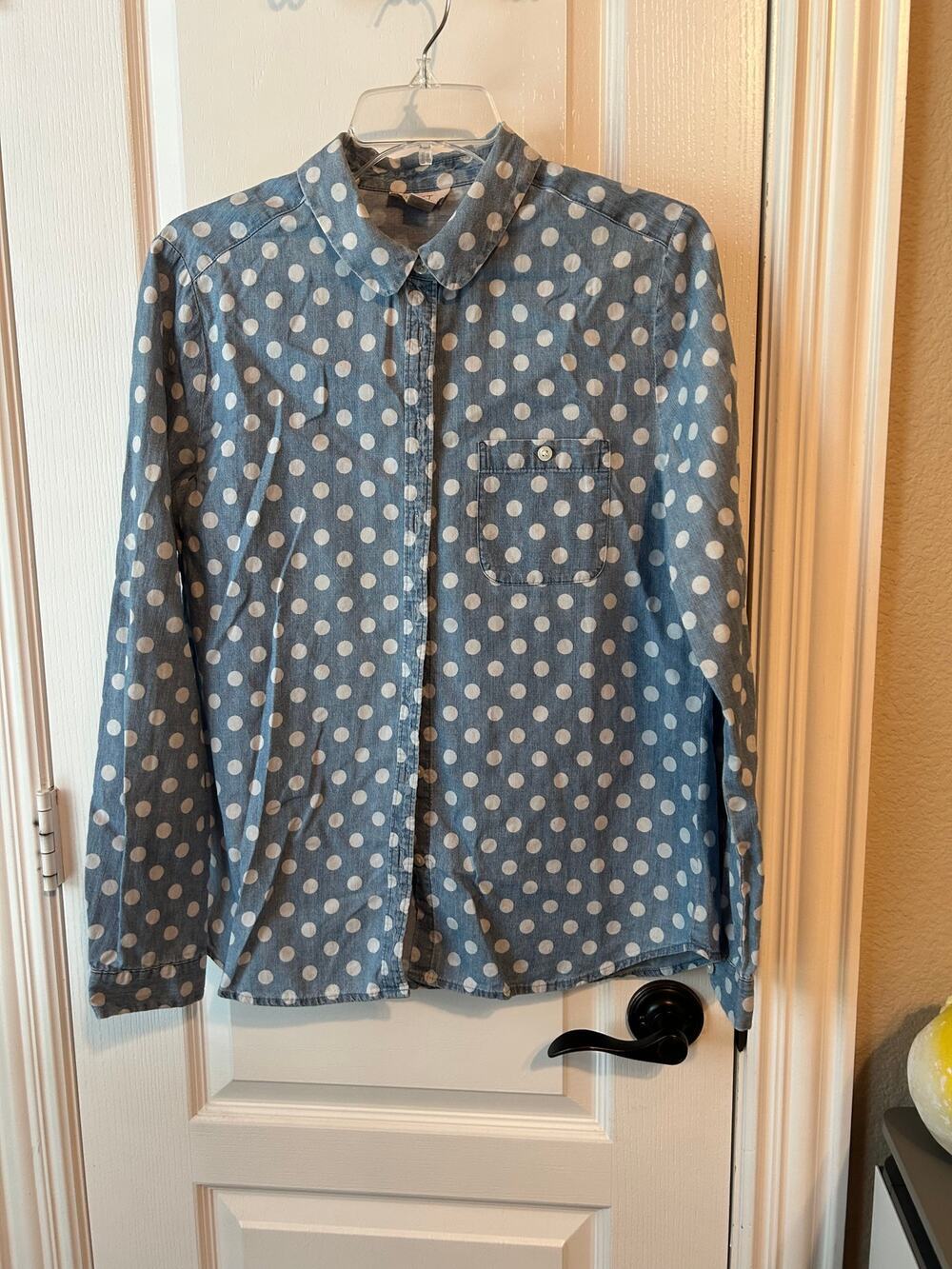 Loft Polka Dot Chambray Button Down Size M